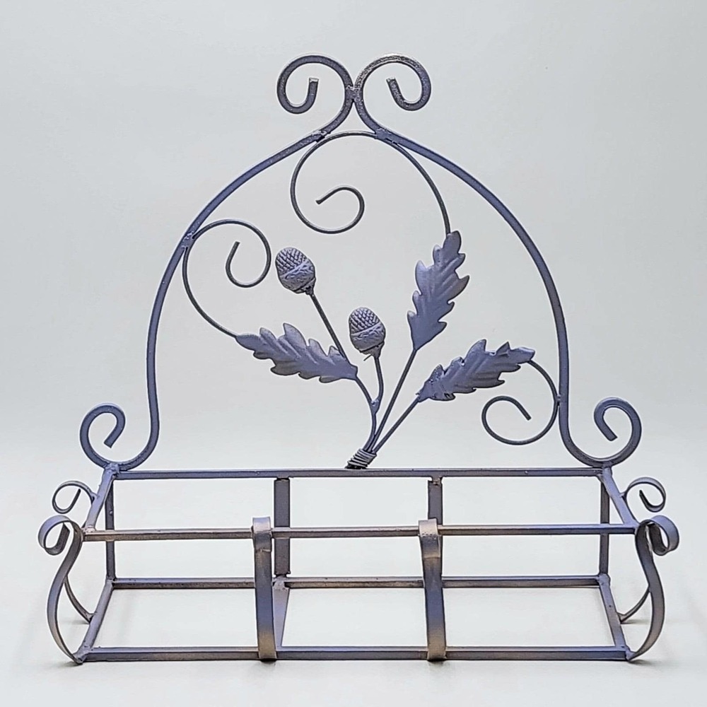 Vintage Wrought Iron‎ Planter Wall Window Basket Hanging Rack Acorn Scroll Motif